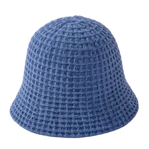 Chapeau de pêcheur en laine tricotée pour femmes, bob en tricot simple, chapeau chaud à large bord, avec motif de pêcheur, en laine tricotée