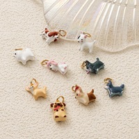 Pendentif Chien de Dessin Animé Mignon, Breloques en Céramique avec Finition Émail, Bijoux Animaux, Anneau Doré pour Collier, Bracelet, Cadeau DIY