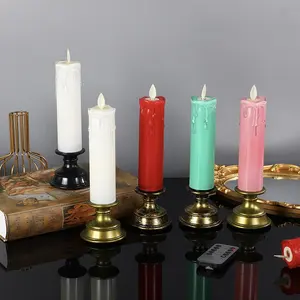 Colorful LED Taper Pillar Candle With Bottom Bracket Restaurant Wedding Decoration Candle Holder Lights