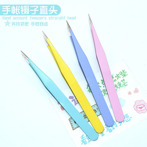 Hot-selling tweezers for repairing macaron-colored journal <b>clips</b> with straight edges, curved tips, and pointed tips for - Product Image 4