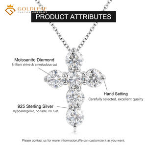 Collar con Colgante de Diamante Moissanita de 0.5CT/1CT, Estilo Cruz de Hoja de Oro, Corte Redondo, Plata de Ley 925, el Mejor Regalo para Boda o Compromiso - Product Image 4