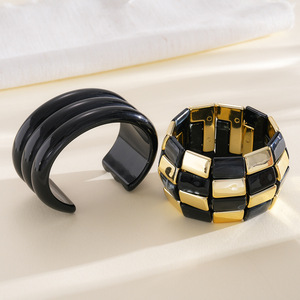 J Retro Vintage Acrylic Gold Plated Stackable <b>Bracelet</b> Geometric Square Round Patchwork Trendy Statement <b>Bangles</b> for Unisex - Product Image 4