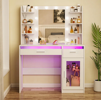 Coiffeuse de maquillage avec ampoules Bureau transparent avec prise de courant et lumière LED Coiffeuse de maquillage