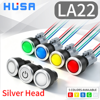 HUSA 22mm LA22Y Saklar Tombol Tekan 1NO1NC Self-Locking Momentary Full Illuminated LED IP65 Plastik Kontrol Industri Rumah Tangga