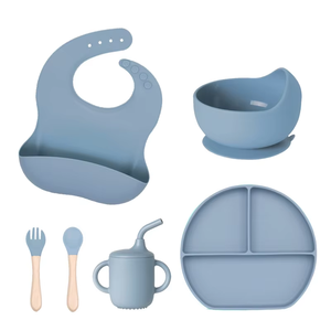 Ensemble d'alimentation pour bébé en silicone de qualité alimentaire sans BPA, avec assiette à ventouse, cuillère et fourchette, et bavoir réglable – Remise d'usine en gros - Product Image 4