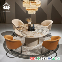Chaises de salle à manger rondes en marbre de luxe, table en bois de pin sur piédestal, ensemble de meubles sur mesure pour toute la maison, pour villa, hôtel, restaurant