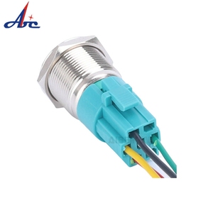 Плоская круглая головка, мгновенное или защелкиваемое светящееся кольцо, светодиодное 1NO1NC, 24 В, 12 В, 3 В, 16 мм, мгновенное 5 контактное жгут кнопочного переключателя - Product Image 3