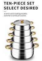 LOVFE Ensemble de 10 casseroles en acier inoxydable avec couvercles en verre - Ustensiles de cuisson à induction pour la cuisine - Marmites à soupe à double poignée