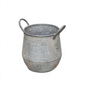 Rustic Metal <b>Plant</b> Pot Round Outdoor Garden Container with Handles Patina Finish outdoor <b>large</b> garden planters pots - Product Image 1