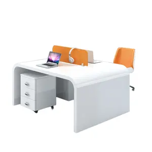 Lacquer putih meja staf modern sederhana 4 Orang layar meja kantor furnitur kantor