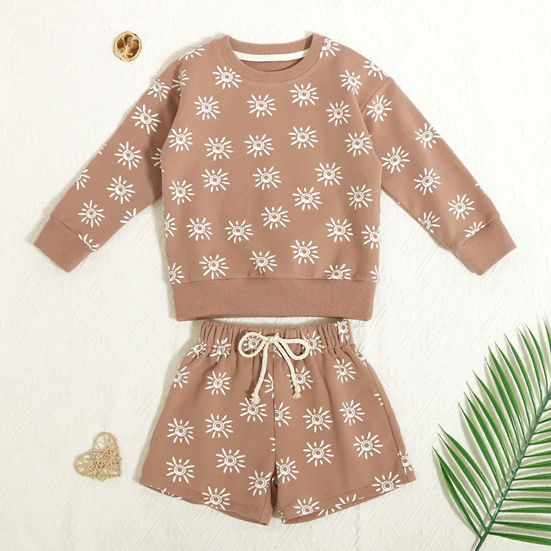 2024 Hot Baby Clothes Sets Print Logo Summer Short Pants Long Sleeve Knit Kids Clothing