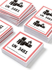 Etiquetas de advertencia para baterías de litio UN3481, pegatinas impermeables para cumplimiento de normativas de envío de mercancías peligrosas - Product Image 1
