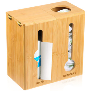 Bamboo <b>Storage</b> <b>Box</b> For Trash And Grocery Bags With Lid Standing Type Eco Friendly <b>Kitchen</b> Organizer - Product Image 1