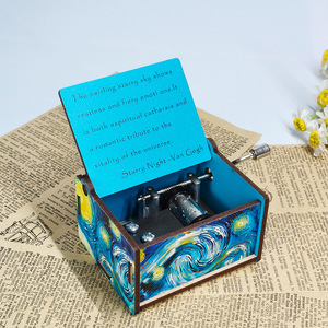 Boîte à musique en bois à manivelle personnalisée, impression UV, décoration d'intérieur inspirée de la 'Nuit étoilée' de Van Gogh, bricolage éducatif créatif - Product Image 2