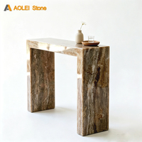Table console en marbre brun en forme de C, bicolore et avant-gardiste, idéale pour les galeries d'art moderne et les espaces design