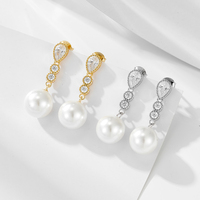 KE5376 Elegantes Pendientes de Perlas Colgantes para Regalo, Joyería Artesanal de Madreperla para Damas
