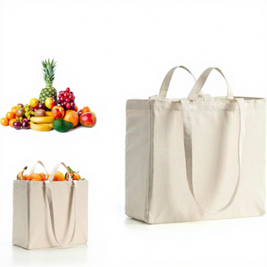 Bolsas de mano recicladas de lona de Color sólido al por mayor impresas Bolsas de tela Bolsas de mano de algodón con logotipo impreso personalizado Bolsas de compras - Product Image 2