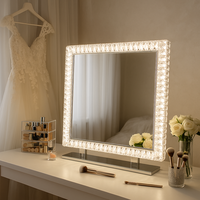 Miroir de Maquillage LED Cristal Diamant Écran Tactile avec Fonction Anti-Buée Design Art Déco pour Anniversaire