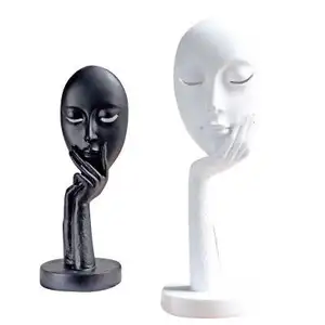 새로운 패션 현대 추상 레이디 얼굴 동상 예술 공예 조각 장식 실버 수지 여성 캐릭터 입상 동상