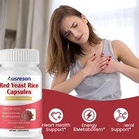 Ausreson OEM Capsules d'extrait de levure de riz rouge et de pépins de raisin, Complément alimentaire à base de plantes pour la santé cardiaque, CoQ10 naturel, Capsules de levure de riz rouge