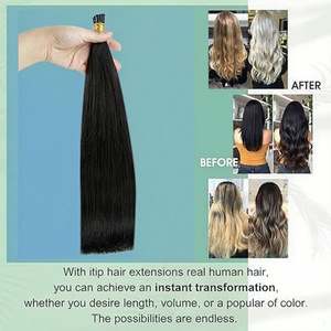 Extensions de cheveux 100% humains Remy en gros, brun foncé, I-Tip pré-collées, styles lisses et bouclés crépus, cheveux chinois naturels doux - Product Image 5