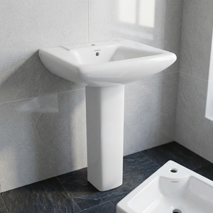 Lavabo con Pedestal a Precio Económico, Lavamanos con Soporte, Material Cerámico, Productos Sanitarios para Baño de la India - Product Image 1