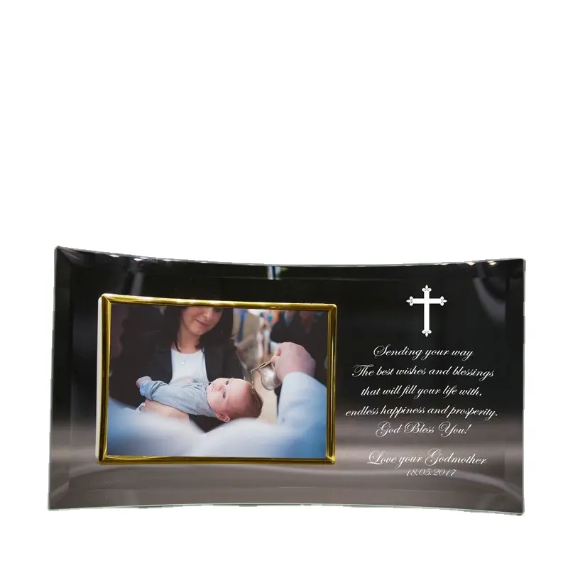 Custom Glass Curved Photo Picture Frame For Child Christening Gifts