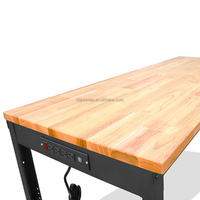 Banc de travail de garage robuste réglable en hauteur sur 5 niveaux OEM OBM avec tiroirs réglables, plateau en bois de caoutchouc, construction métallique et multiprise intégrée