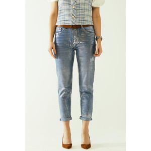 Jeans Skinny Blu con Finitura Metallizzata in Lavaggio Chiaro - Product Image 5