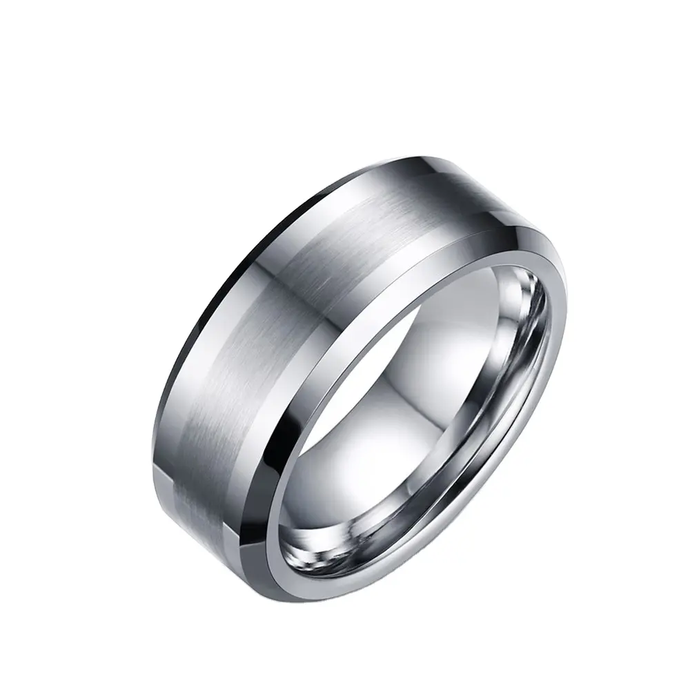 Cheap Wholesale Matte Finish Brush Center Wedding Band Gay Promise Rings Tungsten Carbide Military Ring