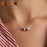 Collier personnalisé LUCKYJILUCKYJIU en acier inoxydable plaqué or 18 carats, étanche, avec perles émaillées colorées style bohème pour femme