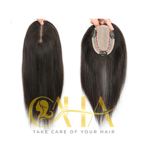 Base de piel de seda Cabello humano Topper 100% Pieza de cabello humano virgen con clips en parte libre de cuero cabelludo natural - Product Image 2