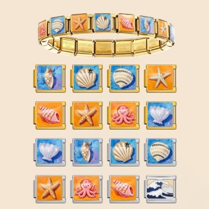 Pulsera de Eslabones Italianos de Moda de Verano con Conchas Marinas, Pulpos y Estrellas de Mar, Compatible con 9mm, para Creación de Joyería DIY, de Acero Inoxidable Esmaltado, Regalo - Product Image 2