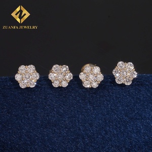 Boucles d'oreilles clous en or 10K avec diamants de laboratoire NGIC VVS taille brillant rond en grappe florale, bijoux fins pour femme - Product Image 6