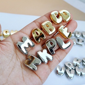 JS2024 Populares <span class=keywords><strong>Abalorios</strong></span> Deslizantes de Letras Iniciales del Alfabeto, Pequeños, Voluminosos <span class=keywords><strong>3D</strong></span>, Chapados en Oro de 18k, con Diseño de Burbuja Gruesa, para Pulseras de Cordón o Cuerda - Product Image 1