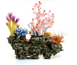 decoración del acuario shell Suppliers-Paisaje de arrecife de coral de simulación, concha de roca, decoración de Acuario, caja de adornos, conjunto de tanque de agua de mar, paquete-5