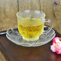 Set Cangkir Teh Kopi Cappuccino Kantor Bisnis dari Kaca Buram dengan Tatakan, Cangkir Oat Bermotif Bunga untuk Makan Malam