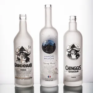 Best Verkopende Mooie Witte Frosted Kleine Glazen Flessen Voor Sterke Drank Met Sticker Label Luxe Spiritus Wodka Fles 750Ml
