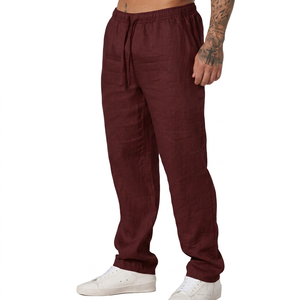 Pantalon de survêtement pour homme 100% lin, taille élastique, cordon de serrage, décontracté, léger, pour l'été, avec poches latérales, vert - Product Image 3