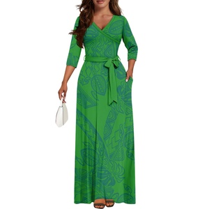 Fashion Trendy Casual natale <span class=keywords><strong>rosso</strong></span> polinesiano samoano tribale affascinante abito lungo a <span class=keywords><strong>maniche</strong></span> <span class=keywords><strong>lunghe</strong></span> elegante e sottile Maxi abito - Product Image 4