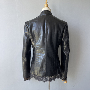 Vestes en peau de mouton cintrées Jxwatcher pour l'automne, blazers en <span class=keywords><strong>cuir</strong></span> véritable noir de luxe de haute qualité, mode personnalisée pour femmes - Product Image 4