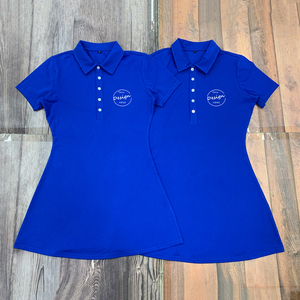 Directo de fábrica botón cuello mujeres 95% algodón 5% Spandex Color sólido azul Polo vestidos logotipo bordado personalizado - Product Image 6