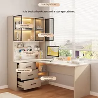 Bureau en bois massif avec étagère combinée, panneau perforé, bureau d'angle pour ordinateur, pour chambre à coucher, design minimaliste moderne, bureau d'écriture pour étudiants à domicile