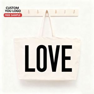 12oz Custom Logo Canvas Tote Big for Women Plain Natural Recycled Cotton Black White Shopping <b>Bag</b> with Letter Pattern - Product Image 2