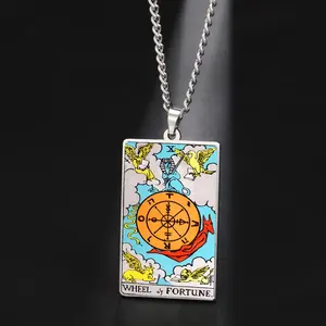 Collar con colgante de tarjeta de Tarot Rider-Waite de acero inoxidable, estampado UV colorido, collar de Arcanos Mayores, amuleto, joyería para mujeres y hombres - Product Image 5