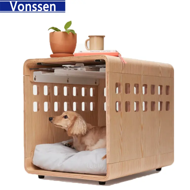 Pet Cage Soft Dog Sliding Door Furniture Style Wood Wooden Wire Pet Home House Indoor Rustic Kennel Fable Dog Crate