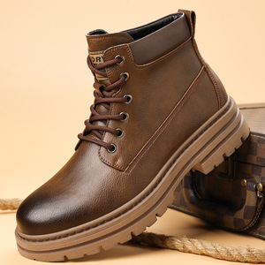 Bottes d'hiver pour hommes en cuir véritable, bout rond, doublure chaude en fourrure, semelle extérieure en caoutchouc, antidérapantes, semelle intermédiaire en EVA - Product Image 1