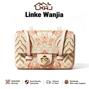 Großhandel Rhombus Victory Pattern Neue Chinesische Song-Brokat Kuhleder Umhängetasche mit Anpassbarem Logo Damenhandtasche Großlieferung - Product Image 1
