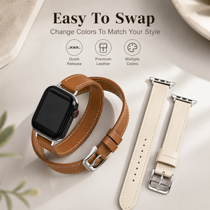 <span class=keywords><strong>Bracelet</strong></span> en <span class=keywords><strong>cuir</strong></span> double tour pour <span class=keywords><strong>Apple</strong></span> <span class=keywords><strong>Watch</strong></span> Series 4 6 7 <span class=keywords><strong>8</strong></span> 9 SE, <span class=keywords><strong>cuir</strong></span> véritable, boucle métallique, coutures élégantes, <span class=keywords><strong>bracelet</strong></span> pour usage quotidien - Product Image 5