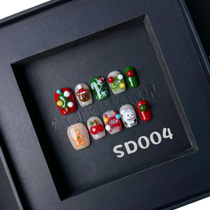 Navidad hecho a mano cuadrado corto clavo árbol de Navidad muñeco de nieve hombre de jengibre patrón colorido cuadrado <span class=keywords><strong>uñas</strong></span> artificiales - Product Image 1